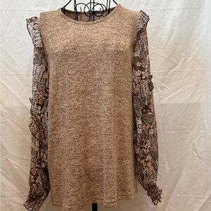 133 - Brown Long Sleeve Top with Lace Details